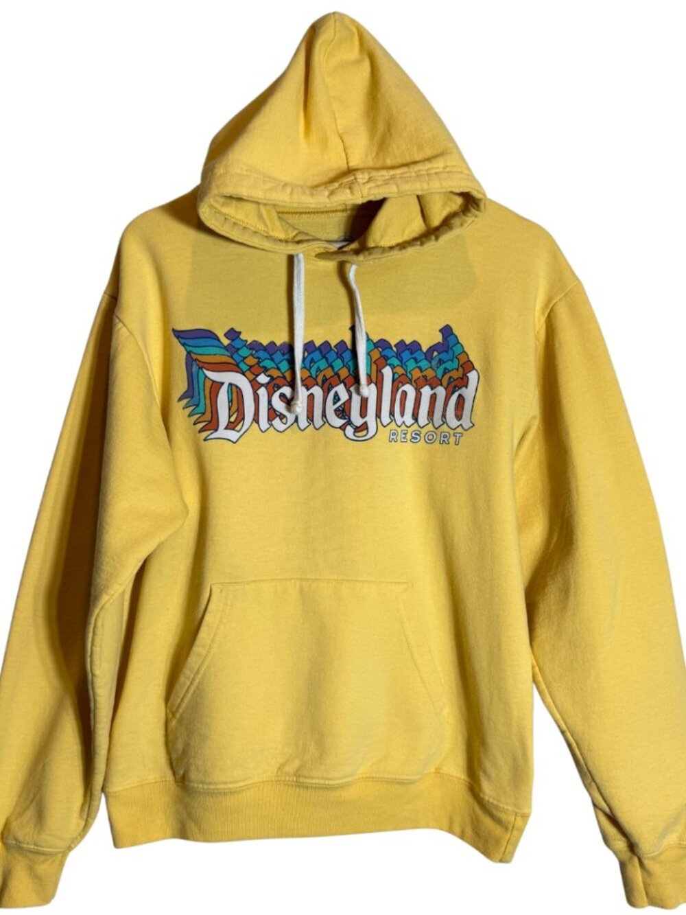 Disney Disneyland Resort Hoodie Sweatshirt Women's Small Yellow Retro Rainbow